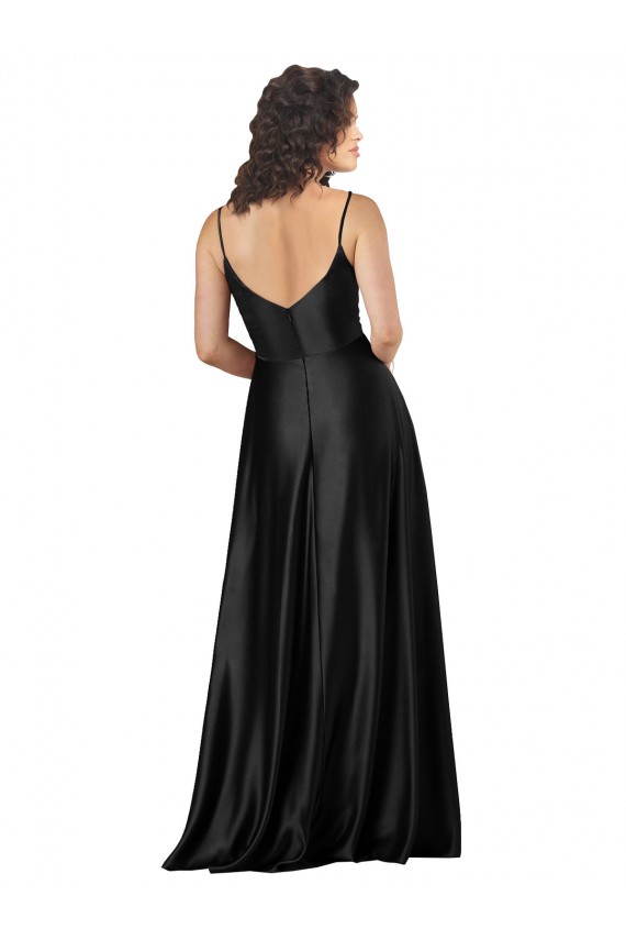 Buy Sleeveless V-Neck Low Back Silky Satin A-Line Formal Dress UK