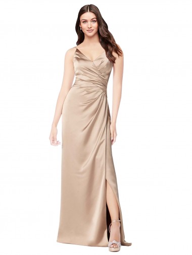 Buy Sleeveless Champagne Pink Spaghetti Straps Low Back Silky Satin A-Line Formal Dress UK