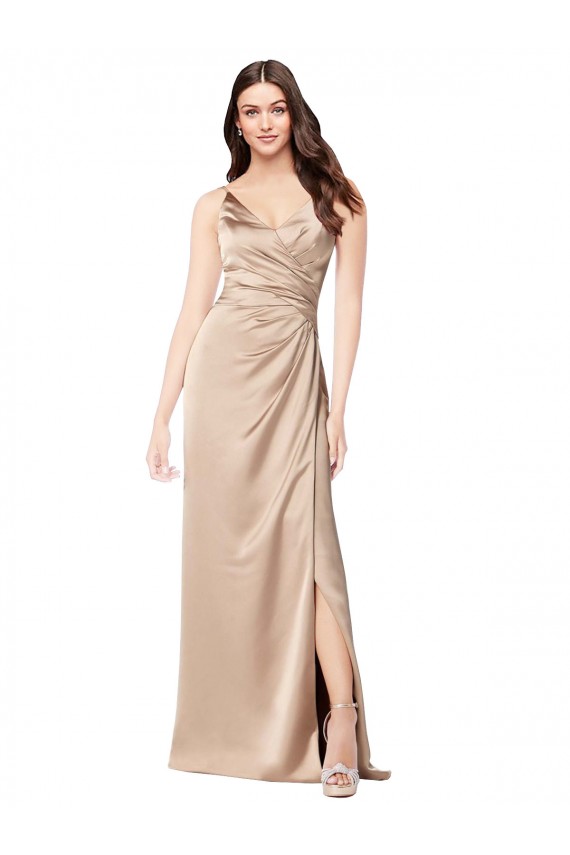 Buy Sleeveless Champagne Pink Spaghetti Straps Low Back Silky Satin A-Line Formal Dress UK