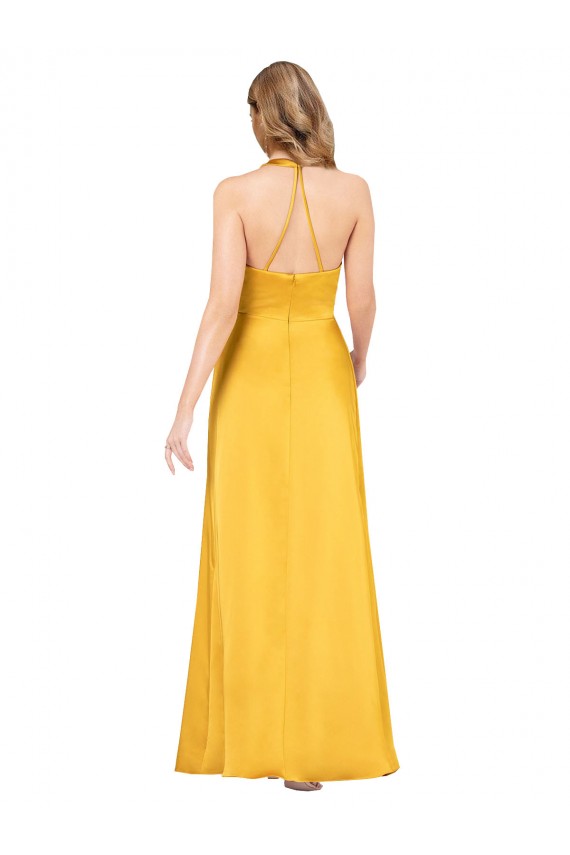 Buy Sleeveless V-Neck Open Back Silky Satin A-Line Formal Dress UK