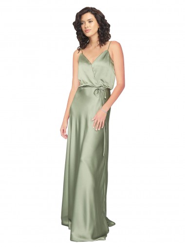 Buy Sleeveless V-Neck V-Back Silky Satin A-Line Formal Gowns UK