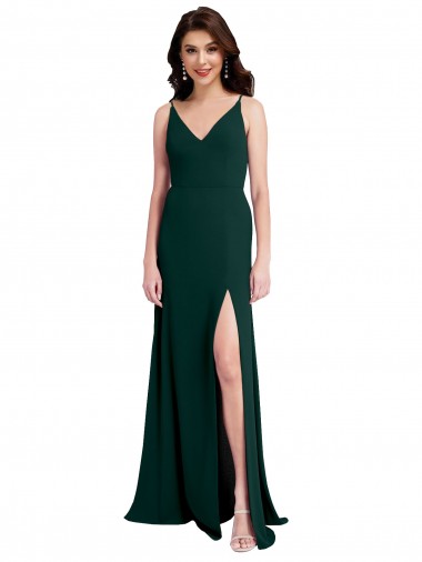 Buy Sleeveless Midnight Green V-Neck V-Back Stretch Crepe A-Line Formal Gowns UK