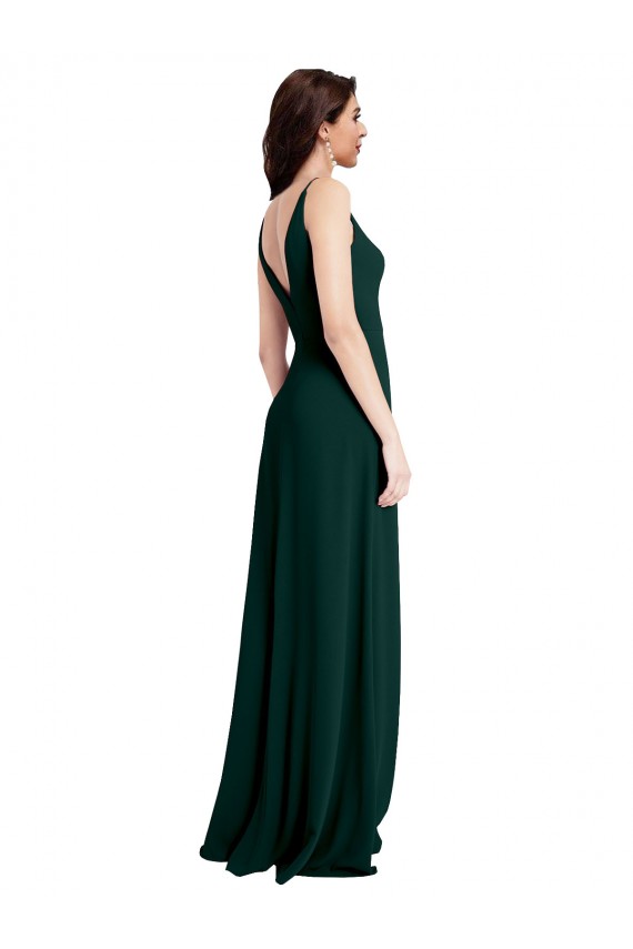 Buy Sleeveless Midnight Green V-Neck V-Back Stretch Crepe A-Line Formal Gowns UK