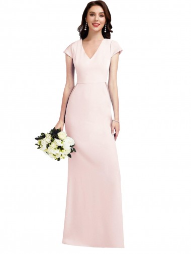 Buy Cap Sleeves V-Neck Stretch Crepe A-Line Formal Dress UK