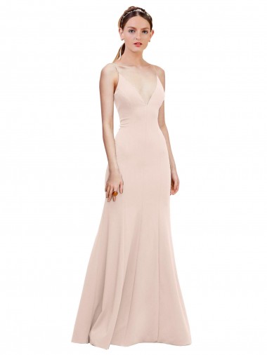 Buy Sleeveless Pink V-Neck V-Back Stretch Crepe A-Line Formal Gowns UK