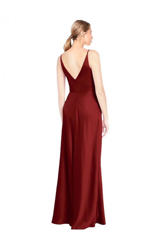 Buy Sleeveless Spaghetti Straps V-Back Stretch Satin A-Line Formal Dress UK