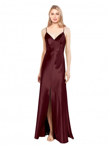 Buy Sleeveless Spaghetti Straps Stretch Satin A-Line Formal Gowns UK