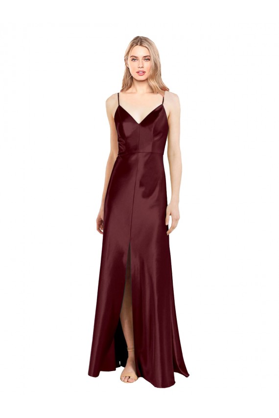 Buy Sleeveless Spaghetti Straps Stretch Satin A-Line Formal Gowns UK