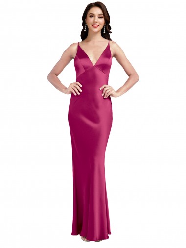 Buy Sleeveless Spaghetti Straps Low Back Stretch Satin A-Line Formal Dress UK