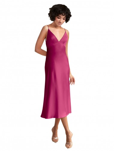 Buy Sleeveless V-Neck Low Back Stretch Satin A-Line Formal Dress UK