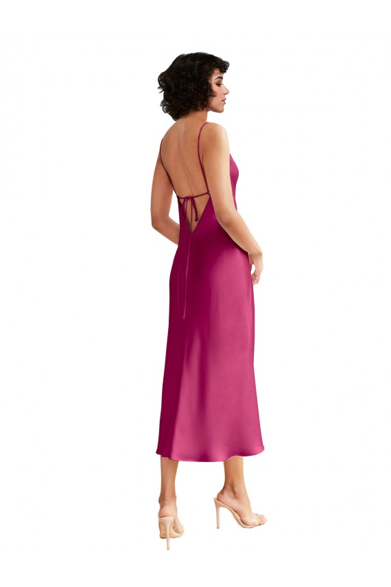 Buy Sleeveless V-Neck Low Back Stretch Satin A-Line Formal Dress UK