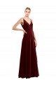 Buy Sleeveless Burgundy V-Neck V-Back Stretch Velvet A-Line Formal Dress UK