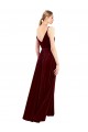 Buy Sleeveless Burgundy V-Neck V-Back Stretch Velvet A-Line Formal Dress UK