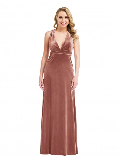 Buy Sleeveless V-Neck Criss Cross Open Back Stretch Velvet A-Line Formal Dress UK