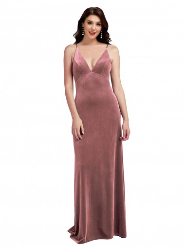 Buy Sleeveless Cinnamon Rose V-Neck Low Back Stretch Velvet A-Line Formal Dress UK