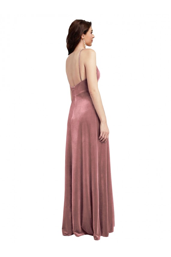 Buy Sleeveless Cinnamon Rose V-Neck Low Back Stretch Velvet A-Line Formal Dress UK