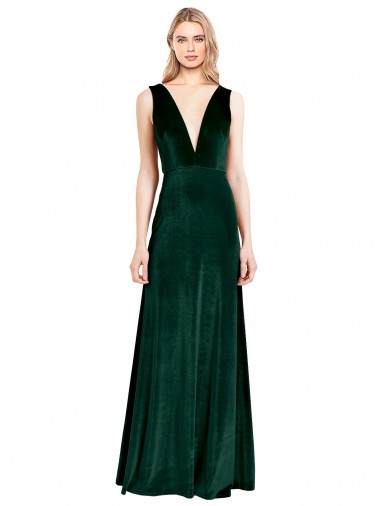 Buy Sleeveless V-Neck V-Back Stretch Velvet A-Line Formal Dresses UK