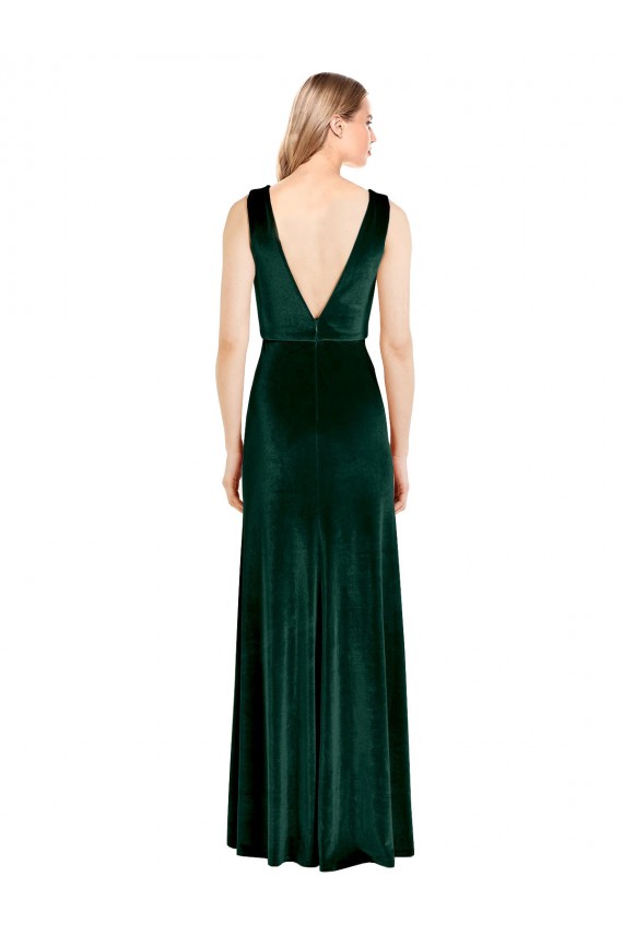 Buy Sleeveless V-Neck V-Back Stretch Velvet A-Line Formal Dresses UK