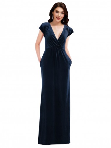 Buy Flutter Sleeves V-Neck Stretch Velvet A-Line Formal Dress UK