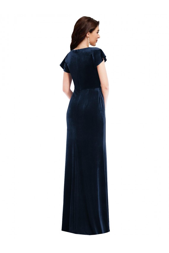 Buy Flutter Sleeves V-Neck Stretch Velvet A-Line Formal Dress UK