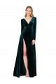 Buy Long Sleeves V-Neck Stretch Velvet A-Line Black Tie Formal Dress UK