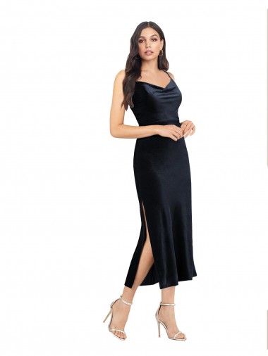 Buy Sleeveless Cowl Neck Low Back Stretch Velvet Column Formal Dress UK