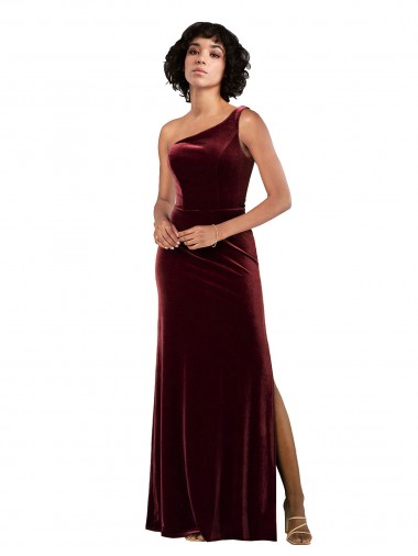 Buy Sleeveless One Shoulder Stretch Velvet Column Formal Dress UK