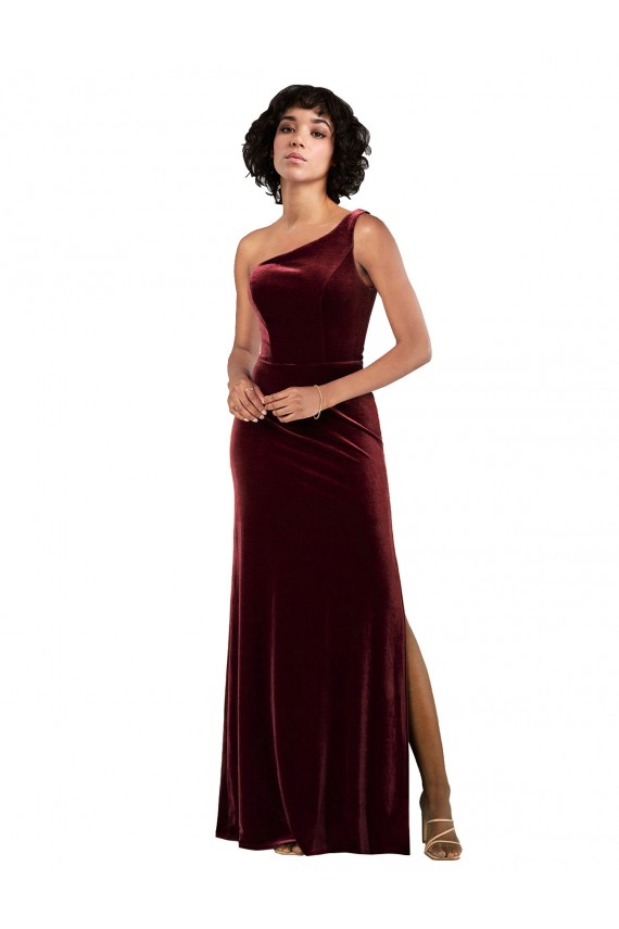 Buy Sleeveless One Shoulder Stretch Velvet Column Formal Dress UK