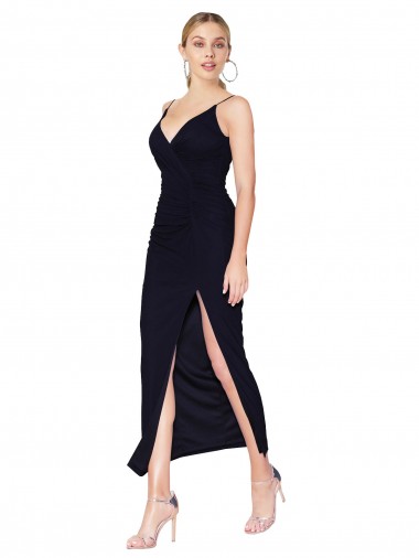 Buy Sleeveless Dark Navy V-Neck V-Back Chiffon Mermaid Formal Dress UK