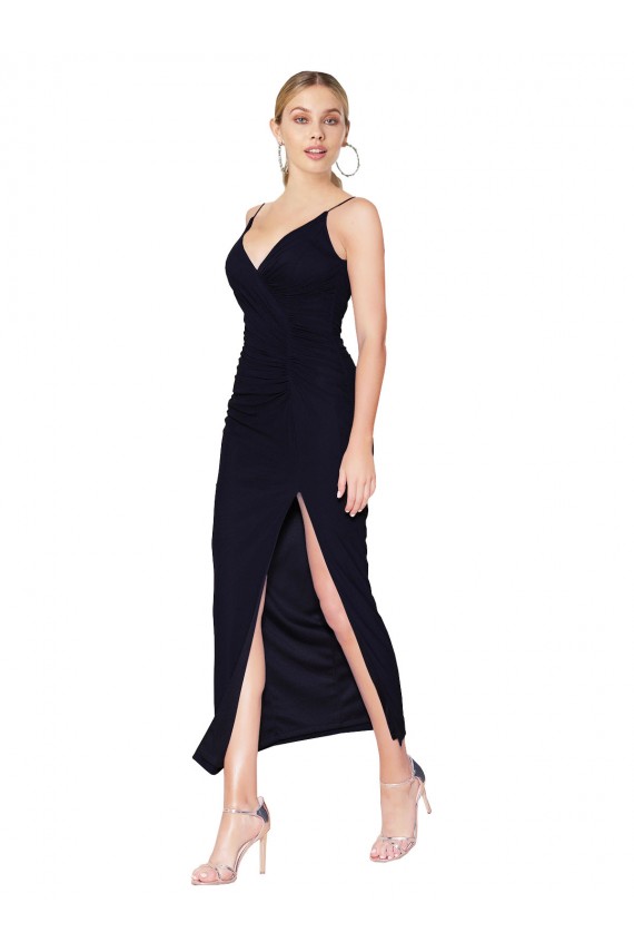 Buy Sleeveless Dark Navy V-Neck V-Back Chiffon Mermaid Formal Dress UK