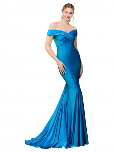 Buy Sleeveless Off the Shoulder Satin Mermaid Formal Dress UK