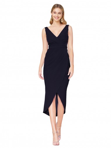 Buy Sleeveless V-Neck Stretch Crepe Mermaid High Low Formal Dress UK