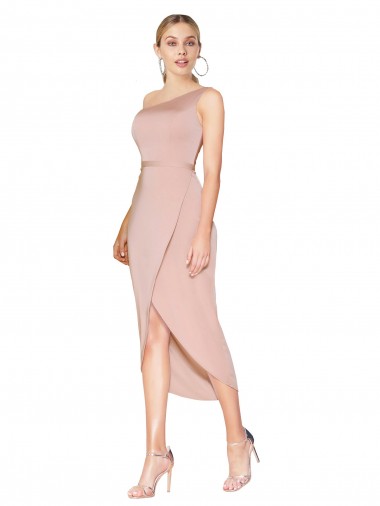 Buy Sleeveless Mauve One Shoulder Stretch Crepe Mermaid Formal Dress UK