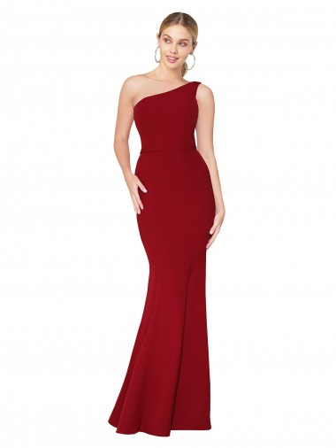 Buy Sleeveless Burgundy One Shoulder Stretch Crepe Mermaid Formal Dress UK