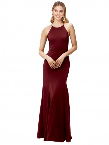 Buy Sleeveless Halter Neck Criss Cross Back Stretch Crepe Mermaid Formal Dress UK