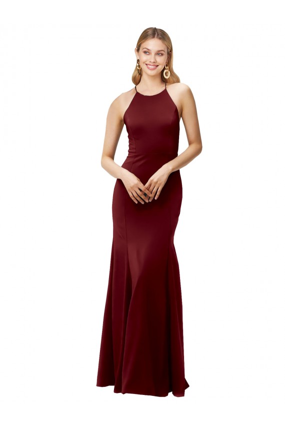 Buy Sleeveless Halter Neck Criss Cross Back Stretch Crepe Mermaid Formal Dress UK