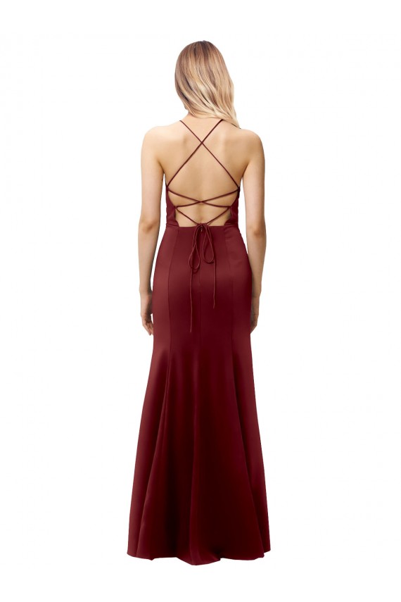 Buy Sleeveless Halter Neck Criss Cross Back Stretch Crepe Mermaid Formal Dress UK