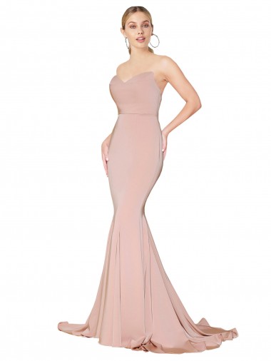 Buy Sleeveless Mauve Sweetheart Low Back Stretch Crepe Mermaid Formal Dress UK