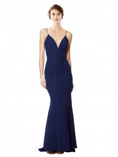 Buy Sleeveless Spaghetti Straps Open Back Stretch Crepe Mermaid Formal Gowns UK