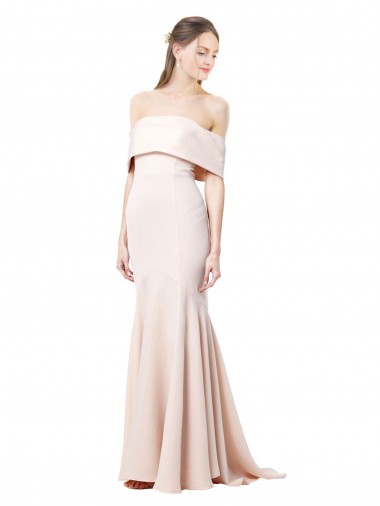 Buy Sleeveless Nude Off the Shoulder Stretch Crepe Mermaid Formal Dress UK