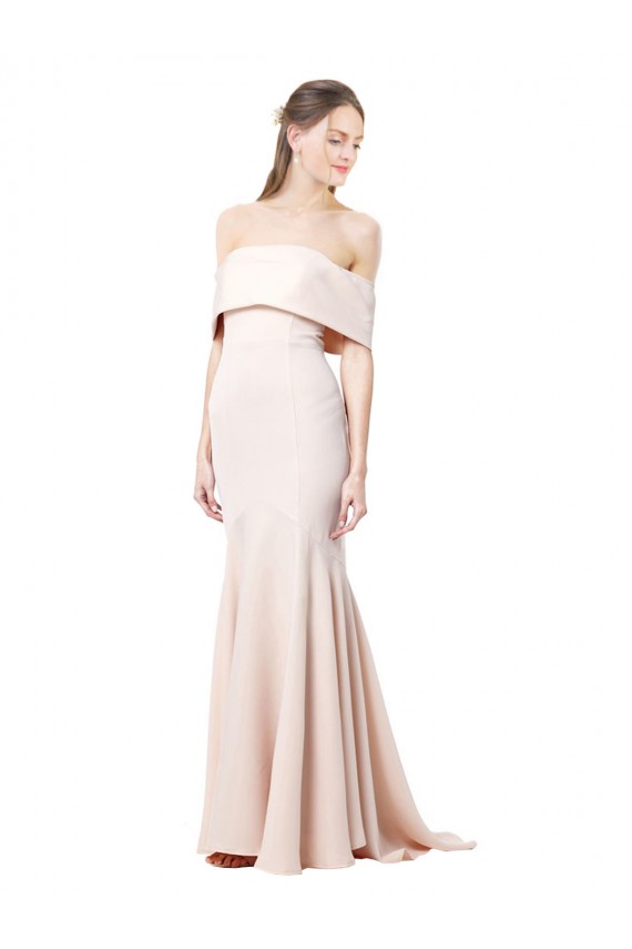 Buy Sleeveless Nude Off the Shoulder Stretch Crepe Mermaid Formal Dress UK