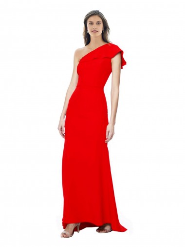 Buy Sleeveless Red One Shoulder Stretch Crepe Mermaid Formal Dress UK