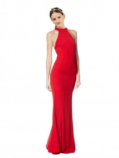 Buy Sleeveless Halter Neck Stretch Crepe Mermaid Formal Gowns UK