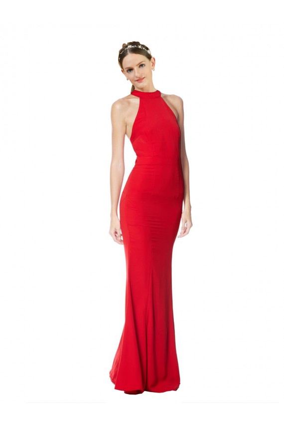 Buy Sleeveless Halter Neck Stretch Crepe Mermaid Formal Gowns UK