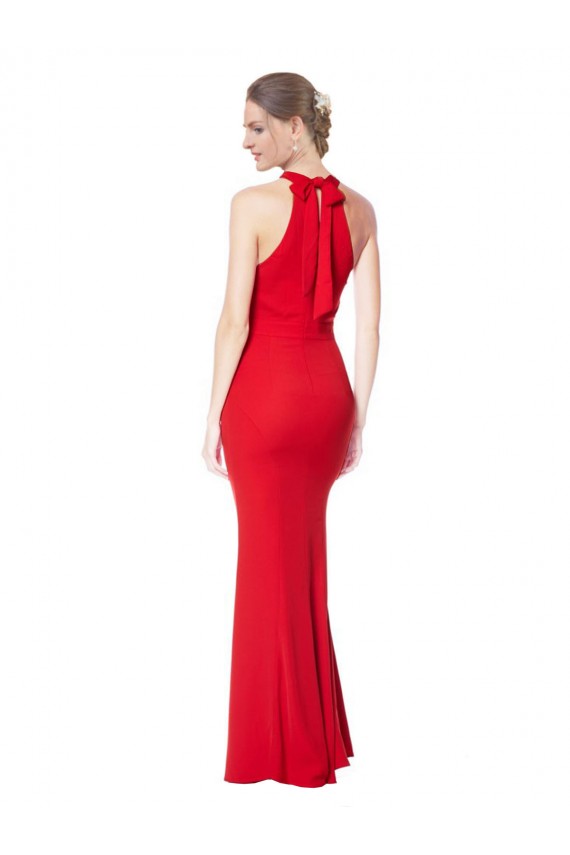 Buy Sleeveless Halter Neck Stretch Crepe Mermaid Formal Gowns UK