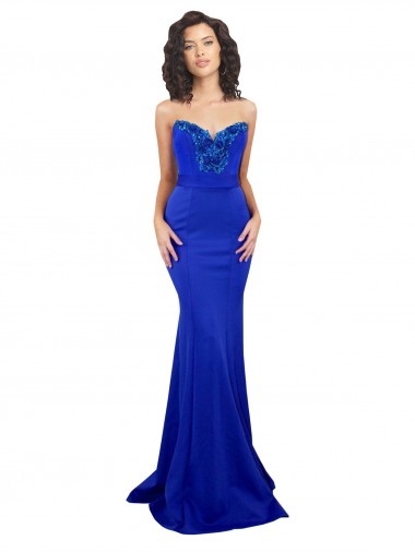 Buy Sleeveless Royal Blue Sweetheart Low Back Stretch Crepe Mermaid Formal Dress UK