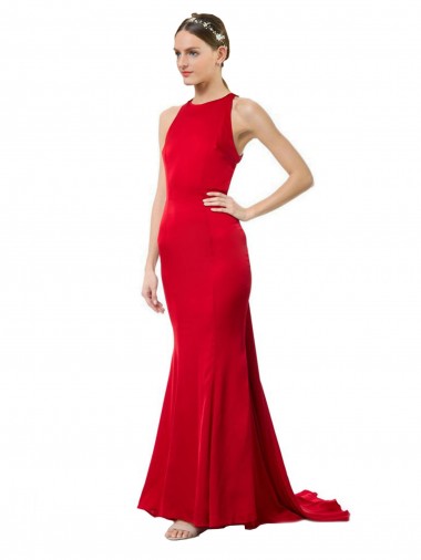 Buy Sleeveless Halter Neck Open Back Stretch Crepe Mermaid Sexy Formal Dress UK