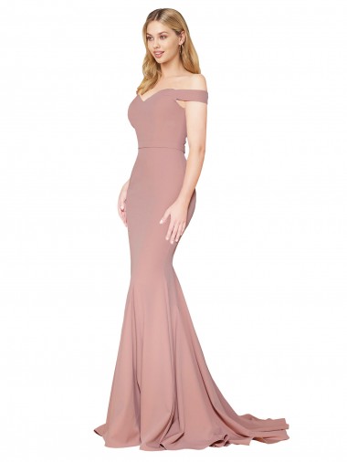 Buy Sleeveless Dusty Pink Off the Shoulder Stretch Crepe Mermaid Formal Dress UK