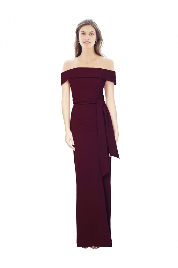 Buy Sleeveless Burgundy Gold Off the Shoulder Low Back Stretch Crepe Mermaid Formal Dress UK