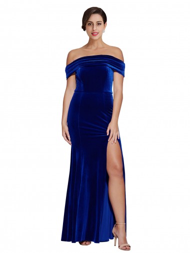 Buy Sleeveless Off the Shoulder Stretch Velvet Mermaid Formal Dress UK